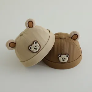 Cute bear ear docker hats for kids featuring embroidery in khaki and brown colors