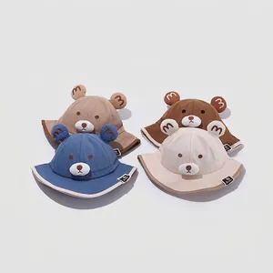 Children's bucket hats with cute bear ears in four colors including beige and khaki