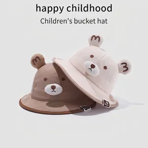Cute kids bucket hats with bear ears in khaki and beige colors for sun protection