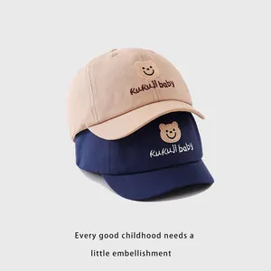 Casquettes de baseball en coton avec ours brodé pour tout-petits en kaki et bleu marine