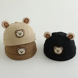 Cute Bear Ears Baby Miki Hat Brimless Toddler Cap With Cartoon Embroidery Cotton Blend Pumpkin Hat For 2-4 Years Old Kids