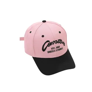 Berretto da baseball per bambini rosa e nero con ricamo 1993 e visiera parasole