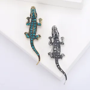 Vintage Alloy Rhinestone Crocodile Brooch For Women High Grade Fashion Animal Lapel Pin Suit Coat Clothing Jewelry Gift