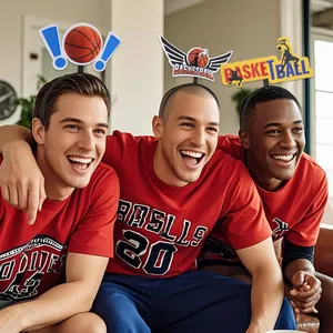 Detailed view of three basketball party headbands with vibrant 3D sports graphics
