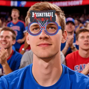 Blue basketball party glasses for fans featuring dunk silhouette and textured frames