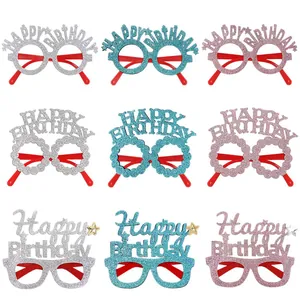 Lot de 9 lunettes de fête Happy Birthday pailletées en argent, bleu et rose
