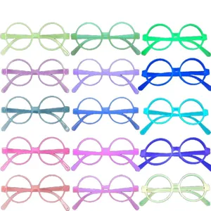 Set of 15 colorful plastic luminous party eyeglass frames in various vibrant neon shades