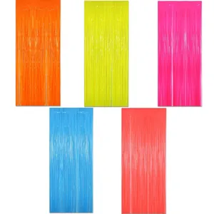 Tende a frange metalliche neon macaron in arancione, giallo, rosa, blu e rosso per feste