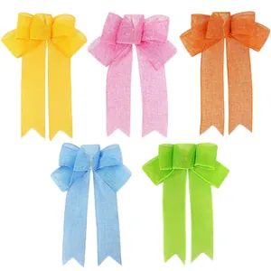 Five-piece colorful burlap mesh bows set for festive party decoration and DIY crafts