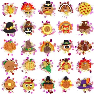 Thanksgiving Turkey Hair Clips Glitter Felt Mesh Pumpkin Headwear Autumn Harvest Party Decoration For Women Kids Hair Accessory