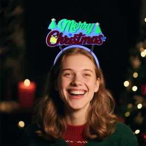 Luminous Christmas headband featuring Merry Christmas text and festive holiday ornaments