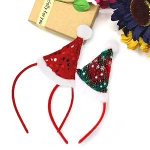 Kersthaarbandset met rode pailletten en sneeuwvlokken ruitjespatroon mini kerstmutsen