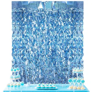 Cortina de flecos azul láser para decoración de fondo de fiesta oceánica con diseño espiral
