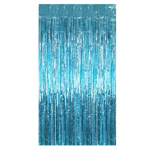 Rideau à franges bleu brillant pour décoration de fête océan avec finition métallique