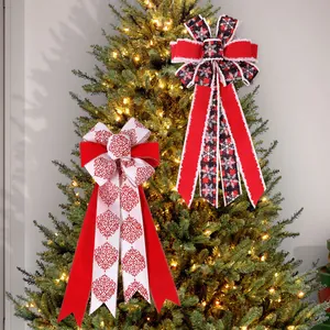 Grande Fiocco per Puntale Albero di Natale Quadri Buffalo Velluto Fiocco di Neve Renna Appeso Decorativo per Festa Casa
