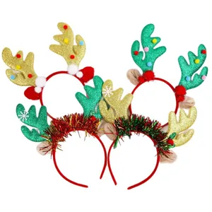 Lot de quatre serre-têtes de Noël en forme de bois de renne avec paillettes et guirlandes