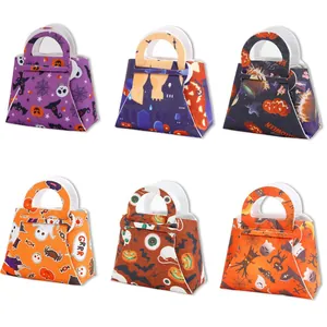 Set de 6 bolsas de caramelos Halloween de fieltro con motivos de calabaza y araña