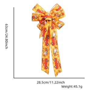 Fall Thanksgiving bow with pumpkin and maple leaf patterns, dimensions 63x28.5cm