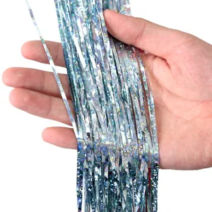 Holographic light blue laser rain curtain fringe for party backdrop decorations
