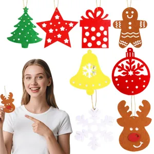 Felt Christmas ornaments set with reindeer tree and snowflake for festive tree decoration