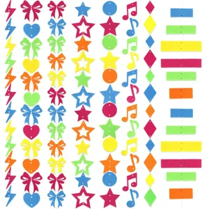 Neon felt hanging garlands with star butterfly and musical note shapes for party decor