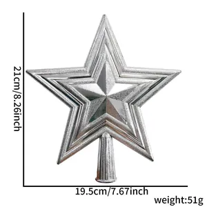 Cime de sapin étoile 3D argentée scintillante avec paillettes et dimensions précises