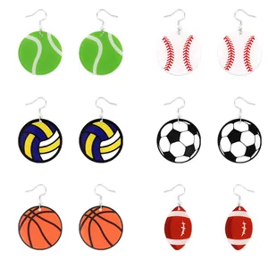 Boucles d'oreilles Pendantes Ballon de Sport en Acrylique Avec Tige en Argent Sterling 925 Foot Basket Baseball Tennis Bijoux