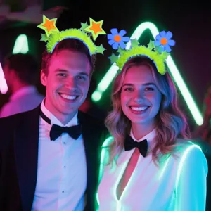 Luminous party headbands with glowing stars and flowers for festive party celebrations
