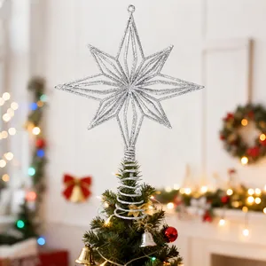 Eleganter silberner Glitzer-Stern Weihnachtsbaumspitze mit Spiralbasis für Festdekoration