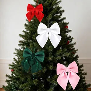 Nœud de Noël en Velours Ornement Rouge Blanc Vert Rose Tissu Floqué Pour Sapin de Noël Fête Maison Décoration Suspendue