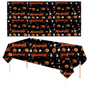Halloween rectangular PE tablecloth with spooky pumpkin ghost prints and festive patterns