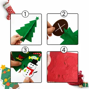 DIY Christmas felt mini tree kit with ornaments and assembly instructions on white background