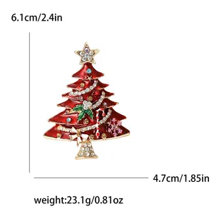 Spilla albero di Natale con smalto rosso e strass completa di dimensioni e peso