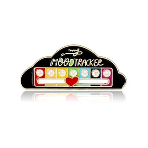Broche nuage suivi d'humeur en émail avec échelle arc-en-ciel et curseur cœur rouge