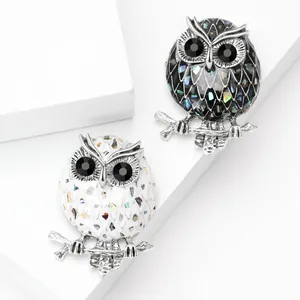 Fashion Enamel Owl Brooch Pin For Women Alloy Abalone Shell Rhinestone Animal Lapel Pin For Suit Dress Wedding Party Gift