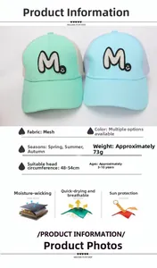 Detail view of breathable mesh kids' baseball cap with M logo for 3-10 years old