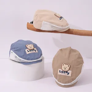Breathable mesh kid's sun hat with cute bear embroidery for children aged 2 to 5 years