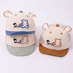 Baby Netz Baseball-Kappe Sommer Atmungsaktiv Sonnenschutz Hut Mit Cartoon Bärenohren Smile Stickerei Baumwolle Polyester Schirmmütze Für Jungen Mädchen