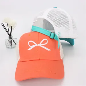 Kids breathable mesh baseball cap with cartoon bow embroidery and adjustable strap