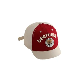 Kids breathable mesh baseball cap with red and cream design featuring a bearbaby embroidery