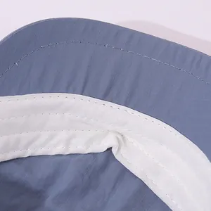 Detail of blue ripstop fabric and white sweatband on children's summer mesh beret cap