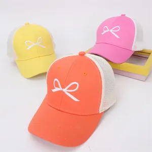 Kids Mesh Baseball Cap Breathable Cartoon Bowknot Embroidery Sun Hat Girls Fashion Outdoor Travel Adjustable Cap
