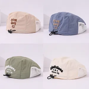 Kids Summer Breathable Mesh Beret Hat Cotton Polyester Adjustable Sun Protection Cap With Letter Embroidery For Boys Girls