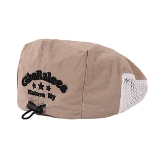 Kids khaki breathable mesh beret with NICE DAY lettering and adjustable toggle
