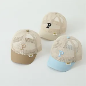 Breathable mesh baseball cap for kids with letter P embroidery in three colors