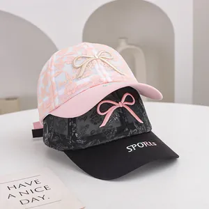 Summer lace mesh baseball cap for kids with floral pattern and bow accent