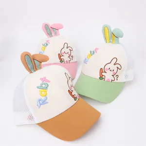 Breathable mesh kids baseball caps with 3D bunny ears and cute rabbit embroidery