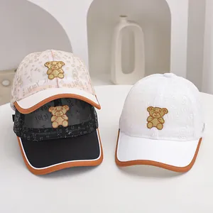 Kids Summer Mesh Baseball Cap Cartoon Teddy Bear Embroidery Breathable Sunshade Hat For Toddler Boys Girls Outdoor Adjustable