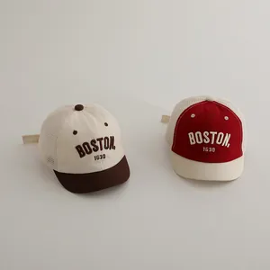 Retro BOSTON embroidered mesh baseball cap with short brim for kids sun protection