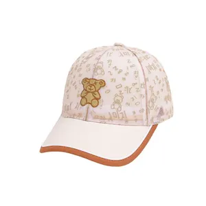 Kids breathable mesh baseball cap with cartoon bear pattern and gold embroidery